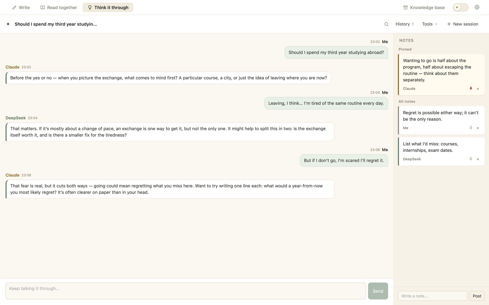 Think it through: conversation and notes